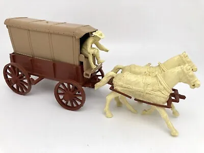 Vintage Marx Fort Apache Cavalry Supply Wagon Horses & Cream Driver No Whip 54mm • $85.99