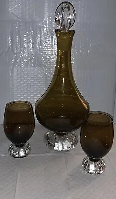 Mid - Century Blown Amber Glass Decanter Set • $59