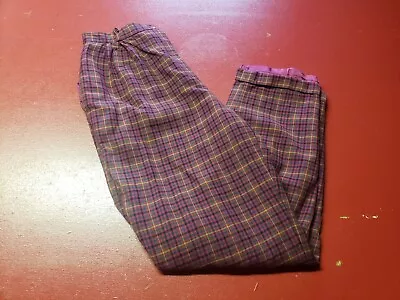 Vintage Career Essentials Womens Purple Plaid  Cuff Wool Pants Size 12 • £28.50
