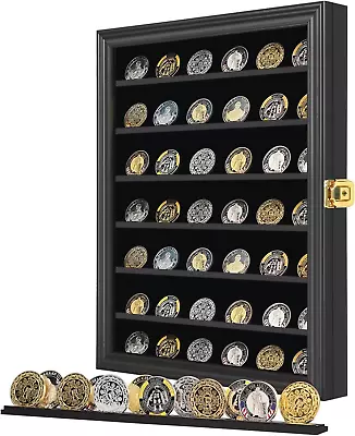 Military Challenge Coin Display Case Lockable Cabinet Rack Holder Shadow Box Wit • $105.88