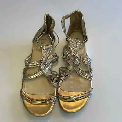 Enzo Angiolini Metallic Gold Silver Strappy Leather Sandals Size 7.5M • $20