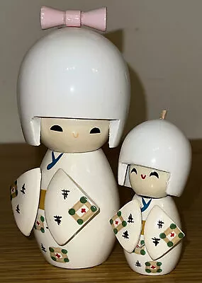 £29 • Buy Vintage Japanese Wood Kokeshi Kimono Dolls Posable/Nodding Head Rare White Pair