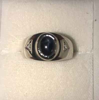 14kt White Gold Mens Genuine Blue Star Sapphire & Diamond Ring Size 7 1/2 • $1600