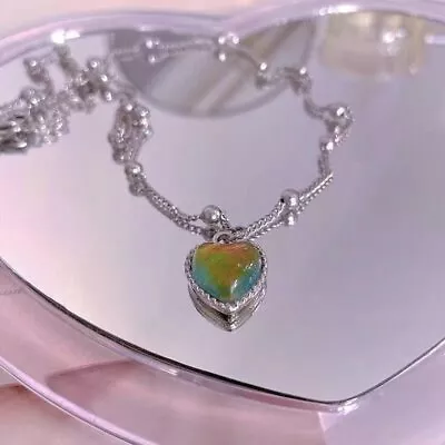 Fashion Heart Pendant Mood Color Change Necklace W/Emotion Temperature Jewelry • $1.13