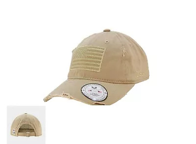 Khaki US American Flag Patch Relaxed Fit Vintage Look Hat Cap • $28.61