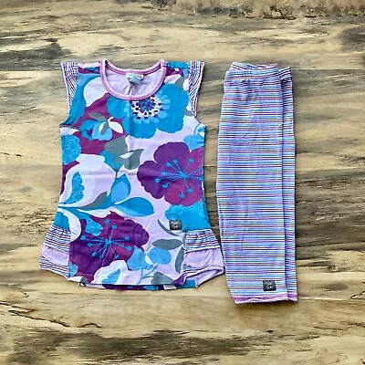 Naartjie Girls Size 7 Zaza Top & Leggings Set Floral Striped Purple Blue • $19.99