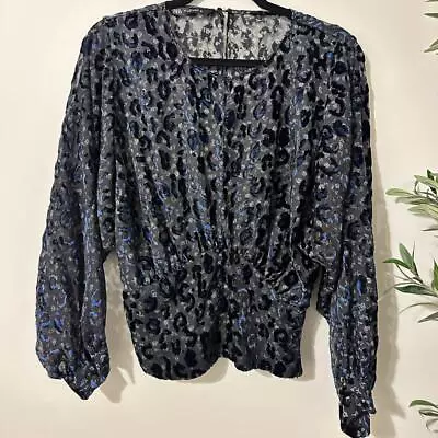Zara Floral Velvet Black Long Sleeve Blouse Top‎ Small • $22