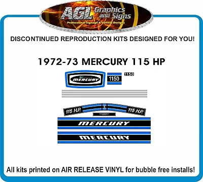 1972 1973  115 Hp Mercury Outboard Decal Set  1150 Decals Merc • $50.88