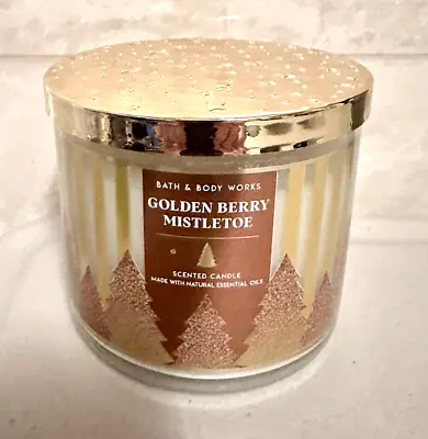 Bath & Body Works Golden Berry Mistletoe Candle Scented 3-Wick 14.5 Oz NEW • $24