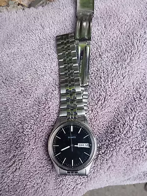 Vtg Seiko Watch Men 34mm Silver Tone 7N43-8A39 Stretch Black Dial New Battery • $25