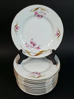 $74.99 • Buy 12 Vintage Salad Plates Eschenbach China Bavaria Germany Pink Flower Atomic P862