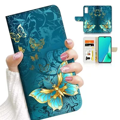 $13.99 • Buy ( For Oppo A57 / A57S ) Wallet Flip Case Cover AJ24049 Blue Butterfly