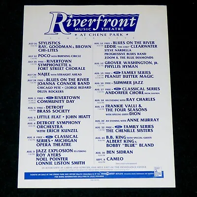 Chene Park Detroit Summer 1990 Concert Schedule Poster Stylistics Ray Charles • $39.95