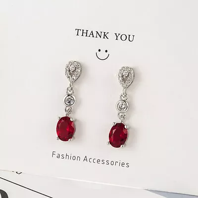 Silver Long Dangle Red Stone Clip On Earrings Diamante Crystal Non Pierce UK E99 • £3.99