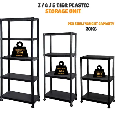 3/4/5 Tier Plastic Shelving Storage Racking Shelves Garage Shed Home Warehouse • £18.45