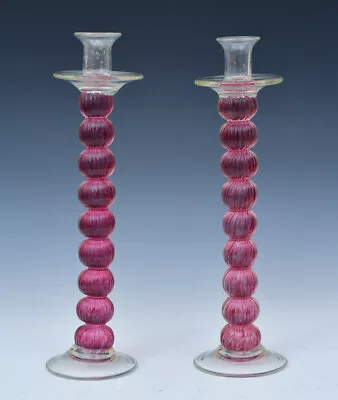 Large Pair Of Murano Venetian Hand Blown Candlesticks 15  High - Impressive! • $325