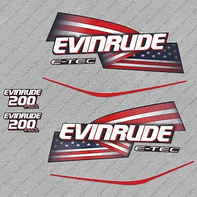 Evinrude 200 Hp ETEC High Output Outboard Engine Decals Sticker Set Reproduction • $67.49