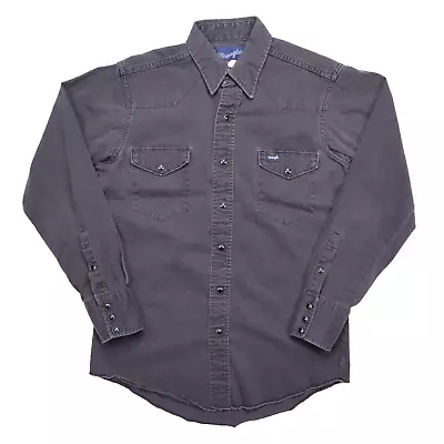 Wrangler Shirt Mens Black 15.5 X 34 Long Sleeve Pearl Snap Western Cowboy Ranch • $24.98