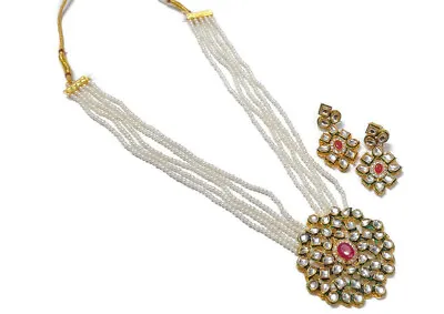 $10.85 • Buy Indian Bollywood Kundan Gold Plated Pearls Multirow Bridal Jewelry Necklace Set