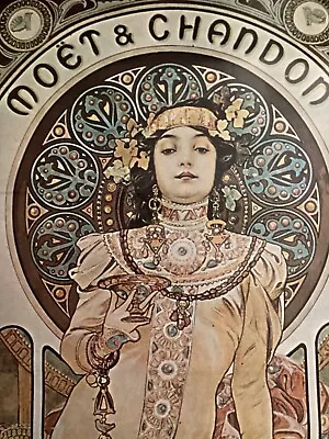 VINTAGE 70s ALPHONSE MUCHA 'MOET & CHANDON' LITHOGRAPH PORTAL PUBLICATIONS G107 • $100