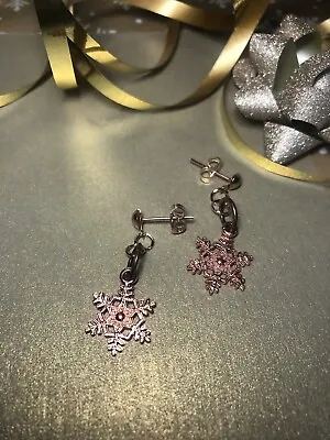Handmade Earrings- Christmas-Snowflake- Rose Gold Coloured Charm- Stud Fastening • £3.50