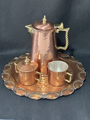 COLONIAL VIRGINIA  Copper Coffee Set  GREGORIAN Platter  Shiny  Vintage • $125