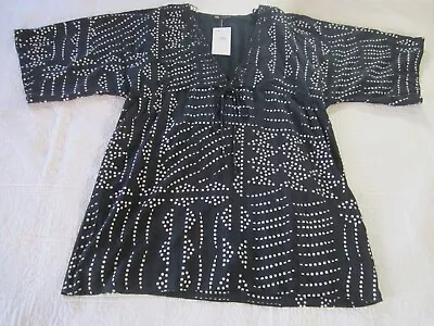 Zara Womens Dress Size XL Black/White Geo Print Beach Cover Up Kaftan Drawstring • $34.99