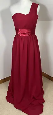 Red Evening Maxi Dress Wedding  Prom Size 6 Chiffon Layered One Shoulder Gown • £27.55