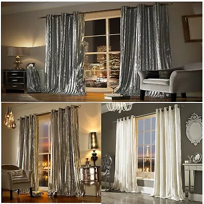 £89 • Buy ILIANA Luxury Curtains, Velvet Eyelet Ring Top Velour Pair Of Curtains