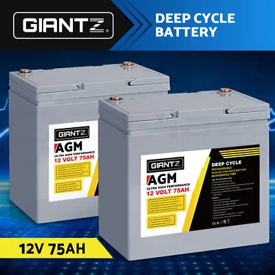 Giantz AGM Deep Cycle Battery 12V 75Ah Marine Sealed Power Portable Box Solar X2 • $241.95