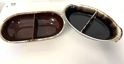 2 Pfaltzgraff & McCoy Brown Drip Oval Divided Vegetable/Serving Pottery Dish • $36.99