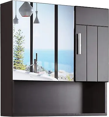 Bathroom Cabinet Wall Mounted Storage Shelf Kitchen Organizer With Mirror Door  • $65.99