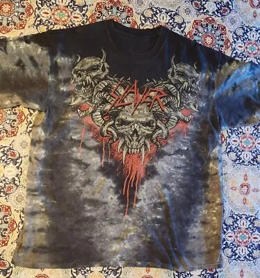 Slayer T-Shirt Devil Blood Skull Horns Distressed Sz XL Metal Tie-dye Black • $43