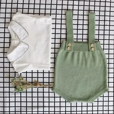 Knitted Rompers Overalls Newborn Baby Boy Girl Boy Sleeveless Romper Dungarees • £14.99