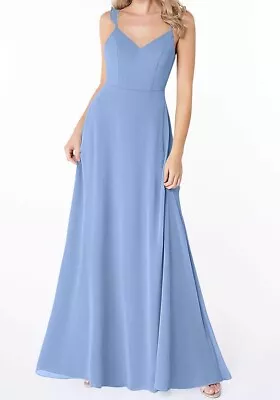 AZAZIE EVERLEE A-Line Ruched Chiffon Floor-Length Dress Steel Blue Sz. 0 NWT! • £65.63