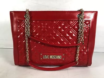 Moschino Womens Red Leather Pockets Double Handles Classic Shoulder Bag COA • $40