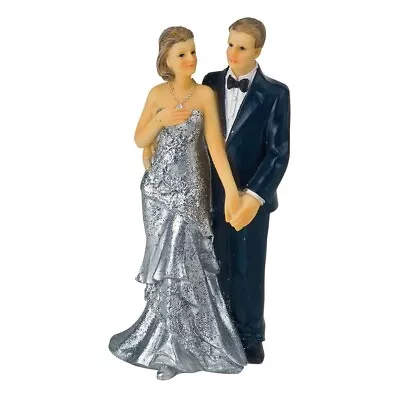 Silver 25th Wedding Anniversary Couple Cake Topper Bride And Groom Couple Pose 2 • £6.95