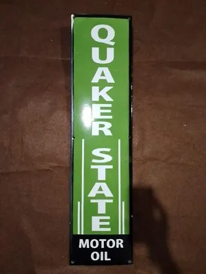 Porcelain  Quaker State Motor Oil Enamel Metal Sign Plate Size  40 X 10  Inch • $123.49