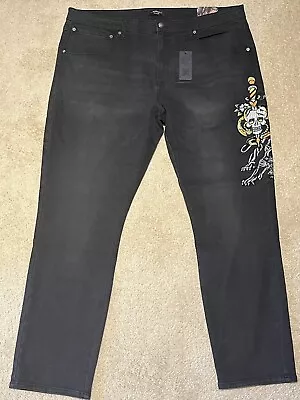 Ed Hardy Jeans Denim 5 Pocket Embroidered Skull Snake Panther Men 42 Black • $29.99