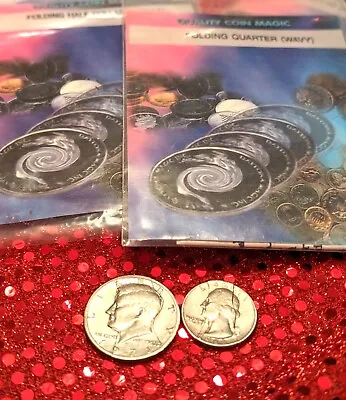 Magic Folding Coins! Half Dollar & Quarter! Set Of 2 With 30 Page Idea Book! NEW • $10