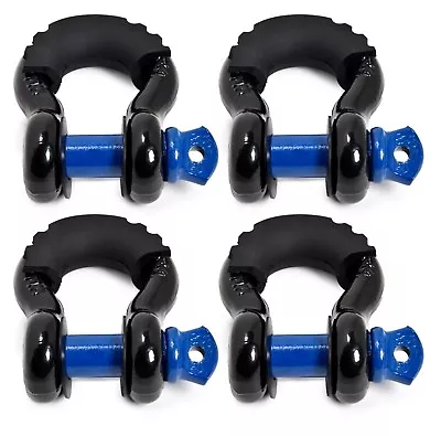 (4) 3/4  BLACK/BLUE D-Ring Bow Shackle 10500lbs Pin & No Noise Vibration Reducer • $41.99