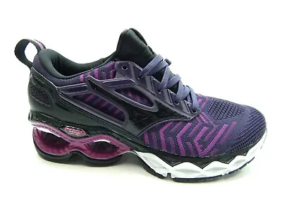 Mizuno Wave Creation Waveknit Black Purple Women Shoes Size 6 New Without Box • $99.95