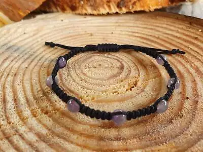 Natural Stone Energy Beaded Black Cord Braclet Women Girls Ametist • £5.90