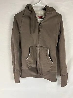 Merona Women's Brown Full Zip Hoodie Jacket Sherpa Lined Front Pocket Size XS • $14.99