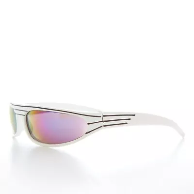 White Futuristic Wrap Around Sporty 80s Vintage Sunglass - Gizmo • $25