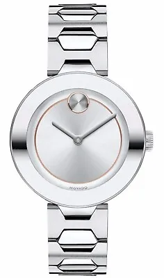 $595 Womens MOVADO BOLD Silver 32mm Dial Stainless Steel Swiss Watch 3600381 • $249.99
