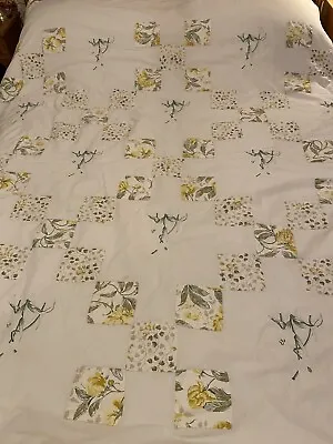Laura Ashley Bedspread Quilt Throw Yellow & White Peony Patchwork Design Vintage • £40