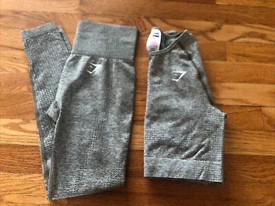 $89.99 • Buy 2 Pc Set Gymshark Green Vital Seamles Leggings XS / Top Shirt Crop Small Outfit