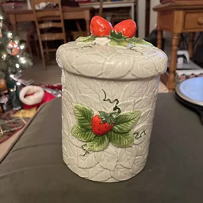 Vintage 1981 Sears And Roebuck Strawberry Cookie Jar Canister MCM Medium • $35