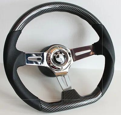 Steering Wheel Fits For BMW Flat Bottom Wood Chrome Carbon E46 Z3 E38 E39 • $206.97